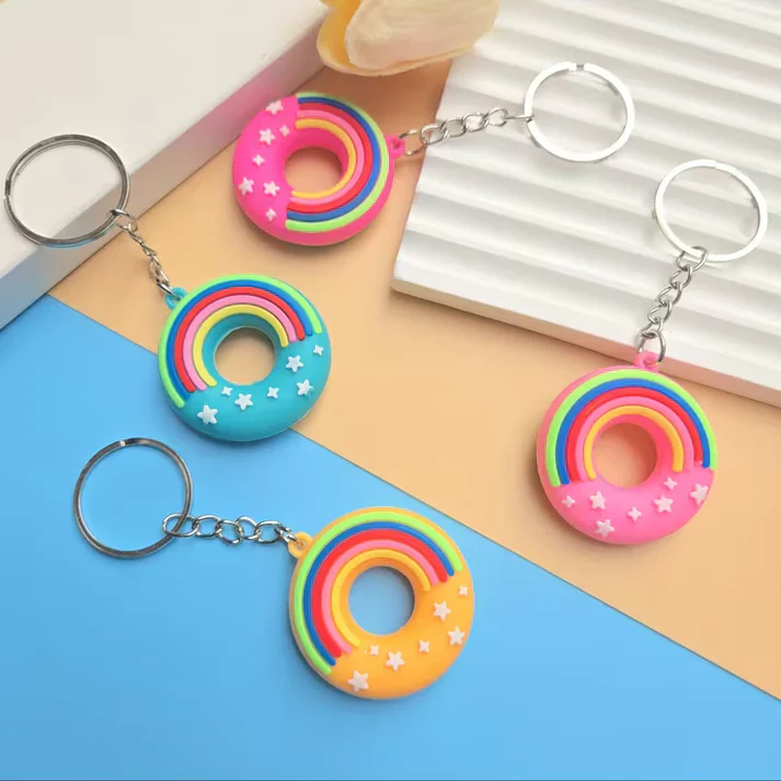 12pcs Rainbow & Stars Detail Donut Shape Keychain